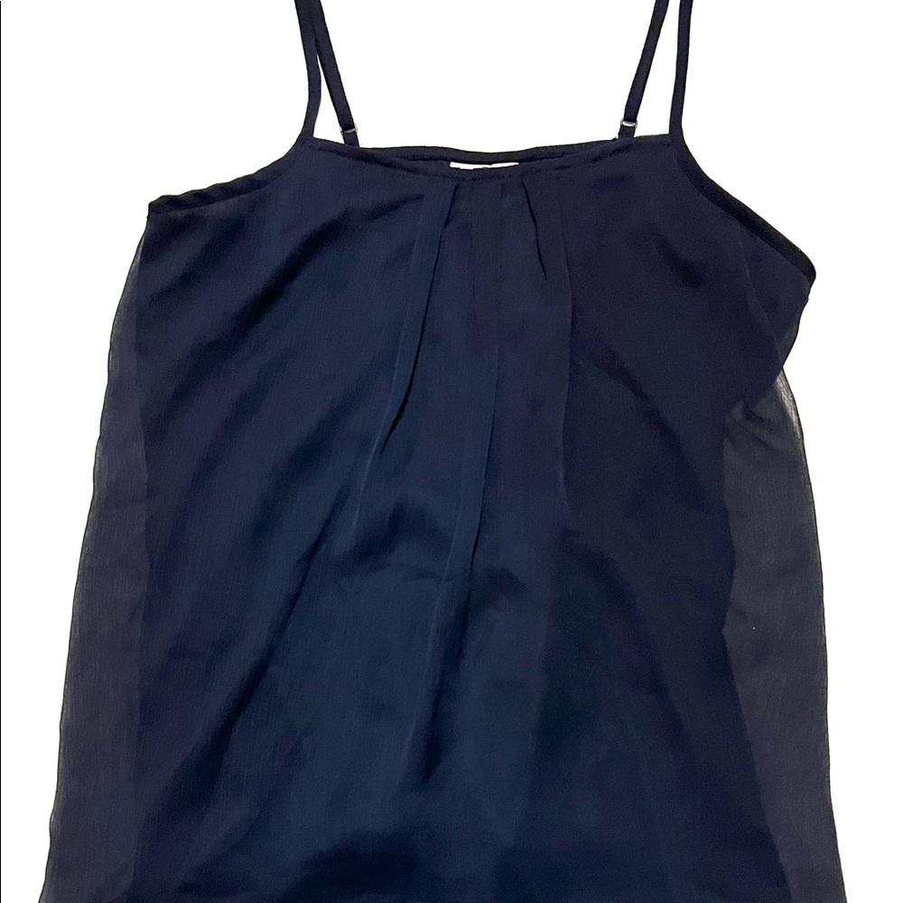 Deep Navy Blue Sleeveless Pleated Chiffon Tank Top Blouse 38 EU Shirt S M US NWT